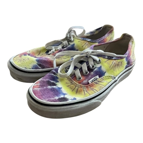 VANS AUTHENTIC WASHED YELLOW PURPLE , TIE DYE TRUE WHITE SNEAKER SHOES M5 W6.5 - Picture 1 of 8